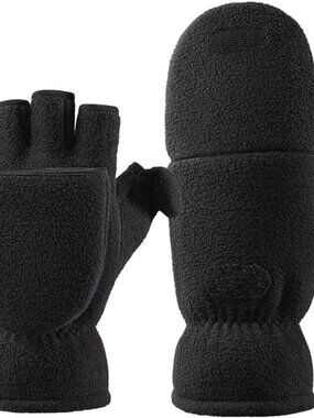 ⚡Women Black Winter Fingerless Convertible Thermal Polar Fleece Mittens Gloves
